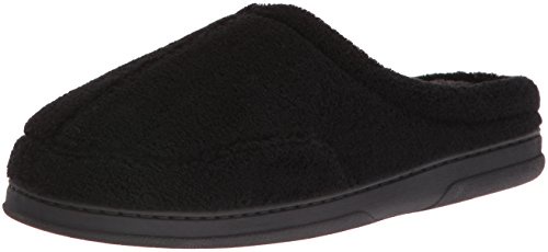 Dearfoams Men's Microterry Clog Slipper, Blk/Grey, Large/11-12 M US