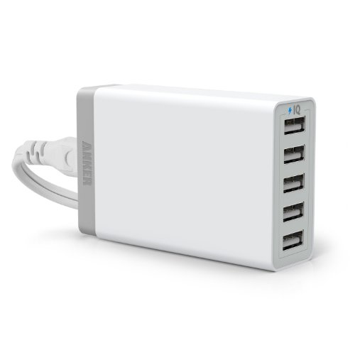 Anker® 40W 5-Port Family-Sized Desktop USB Charger with PowerIQ™ Technology for iPhone, Samsung Galaxy, Nexus, HTC, Nokia and More (White)