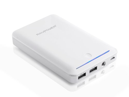 RAVPower 2nd Gen Deluxe External Battery Charger 14000mAh Portable Power Bank Pack for iPhone 6, iPhone 5S,5C,5 (Lightning Cable not included), 4S, 4, iPad Air, iPad 4, 3, 2, Mini 2, Mini, iPods; Samsung Galaxy S4, S3, S2, Note 3 Note 2; Nexus 7, Nexus 5, Nexus 4; HTC One, EVO, Thunderbolt, Incredible, Droid DNA; Motorola ATRIX, Droid; LG Optimus [Premium Samsung Batteries, Glossy Finish, 2 mobile phone connectors] - White