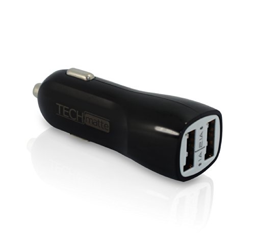 Car Charger, TechMatte® Dual-Port High-Speed 2.1A USB Car Charger/Auto Adapter for Apple iPhone 6/6 Plus/5s/5c/5/4s/4, Samsung Galaxy Note 4/S5/S4/S3, Nexus 6/5/4/7, Apple iPad Air/Mini/2, Motorola Moto G/Moto X, HTC One M8 and other USB powered devices (1-Pack, Black)