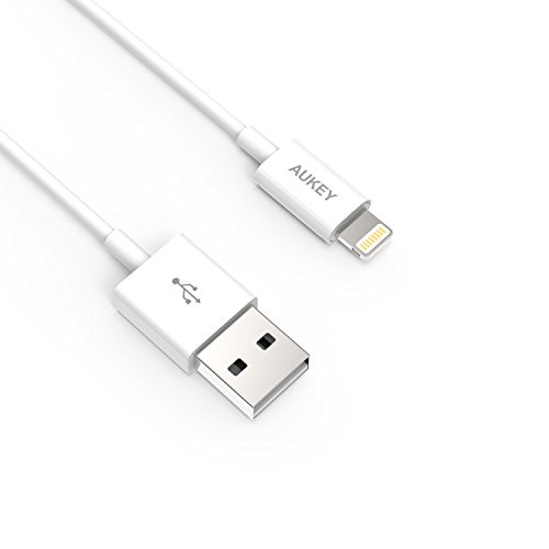 [Apple MFi Certified] Aukey Lightning to USB Cable 8 pin Sync and Charging Cord 3.3ft / 1m with Ultra Compact Connector Head for iPhone 6 6Plus 5s 5c 5, iPad Air Air2 mini mini2 mini3, iPad 4th gen, iPod touch 5th gen, iPod nano 7th gen (White)