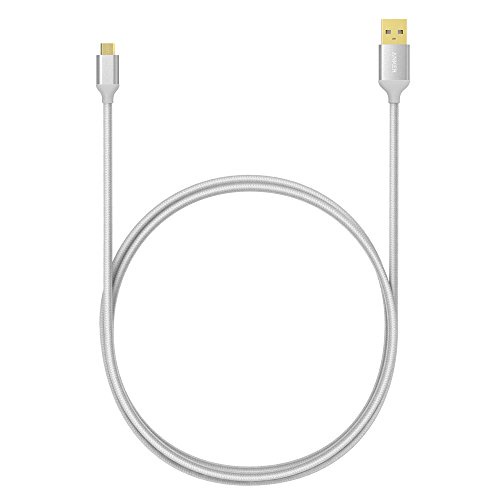 Anker 3ft / 0.9m Nylon Braided Tangle-Free Micro USB Cable with Gold-Plated Connectors for Android, Samsung, HTC, Nokia, Sony and More (Silver)