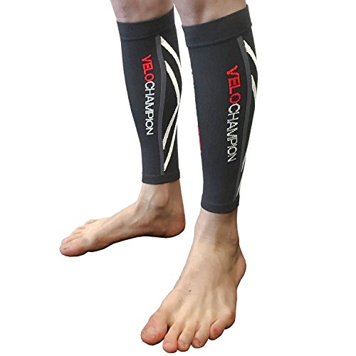 VeloChampion Compression Calf Guards/Sleeves (Black - XL) - For Running, Cycling, Triathlon