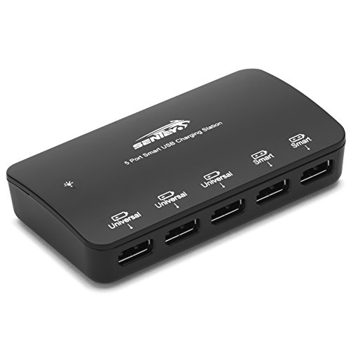 Sentey 5-port USB Charging Station 36w Smart Ports - 5 Port Charging Hub Multi-port USB Charger for Apple Iphone 6 / 6 Plus, Ipad Air 2 / Mini 3, Samsung Galaxy S6 / S6 Edge and More - Retail Packaging-black Ls-2222 Free Transport and Protection Pouch Included