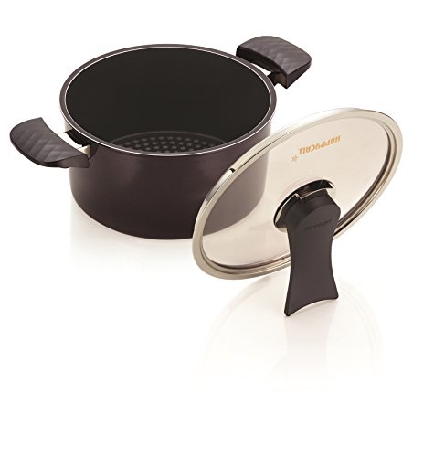 Happycall Nonstick Diamond Pot, 3-Quart, Dark Brown, Dishwasher Safe, PFOA Free, Sauce pot, Chili / soup pot, with Glass Lid, 2-in-1 Pot