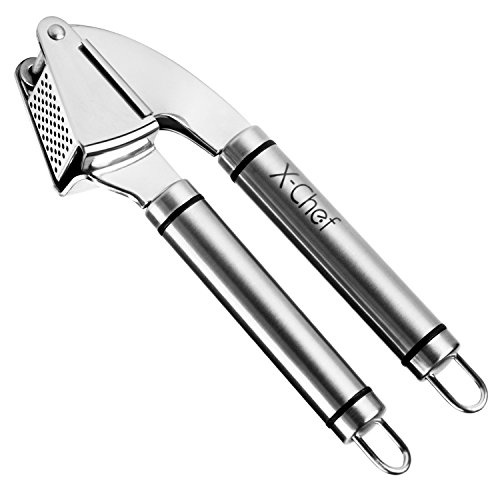 Stainless Steel Garlic Press, X-Chef Premium Peeling Press Mince & Roller, Best Silicone Tube Garlic Peeler - Crush Garlic Cloves & Ginger with Ease