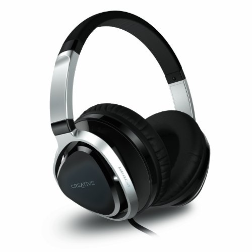 Creative Aurvana Live!2 Ohrumschließendes Headset (40-mm-Neodym-Treiber mit Bio-Cellulose-Verbundmembran, verhedderungsfreies Audiokabel mit integriertem Mikrofon) schwarz