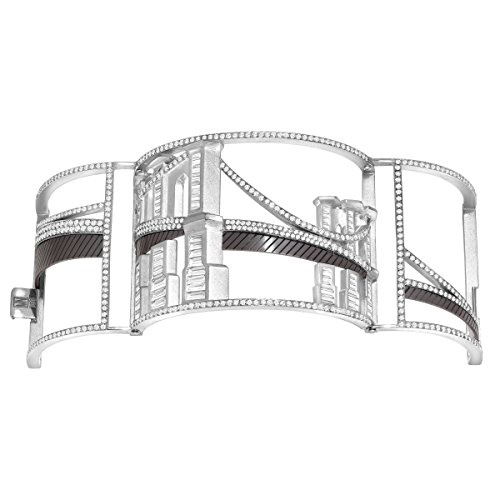 Bridges of New York Bangle Cuff Bracelet in 18K White Gold & Titanium with 671 Diamonds (28 1/2 cttw)