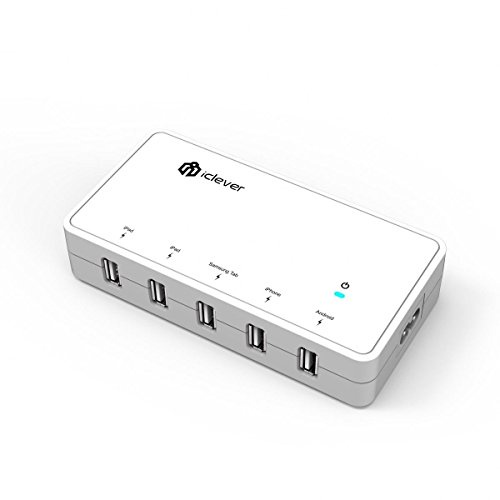 iClever 30W/5V-6A 5-Port USB Family-Sized Desktop Charger / Table Charger AC Power Adapter for iPhone 6, 6 Plus, 5s, 5c, 5, 4s, 4; iPad 5, Air, Mini; iPod Touch, Nano; Samsung Galaxy Tabs, Galaxy S4, S3, S2, Galaxy Note 3, 2; LG G2; PS 4; Nexus 5, 7, 10; Motorola Droid Razr Maxx; Blackberry; Nokia Lumia; HTC One X V S; External Batteries and More