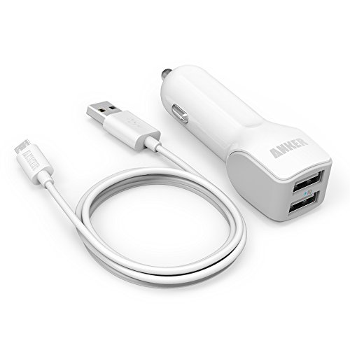 Anker® 24W Dual-Port Rapid USB Car Charger with PowerIQ™ Technology + 3ft / 0.9m Micro USB Cable for Samsung Galaxy, Nexus, HTC, Motorola, Nokia and More (White)