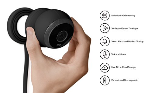 Logitech Circle Wireless 1080p Video Battery Powered Security Camera with 2-way Talk (Black)