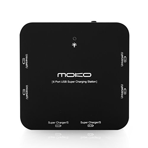 MoKo 45W / 9A USB Travel Wall Charger / USB Desktop Charger and 6-Port Rapid Charging Station, for iPhone(6s / 6s plus)/ iPad mini4 / iPad Pro, Android Devices, other External Battery Packs, BLACK