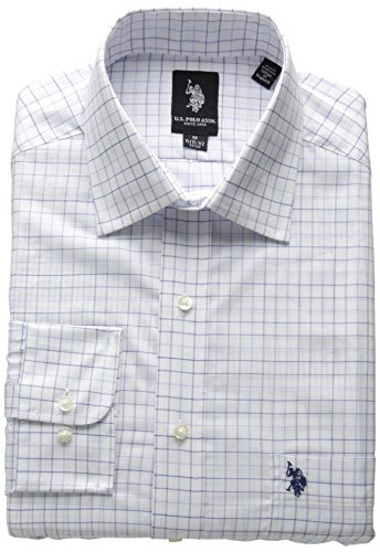 U.S. Polo Assn. Men's Navy Purple Blue Graph Check, White, 17-17.5/34-35