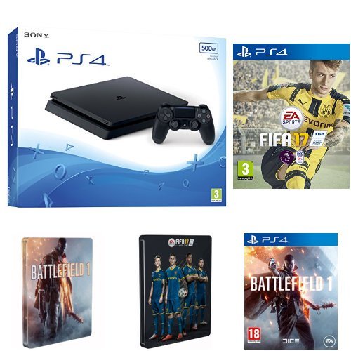 Sony PlayStation 4 500GB + FIFA 17 + Battlefield 1 + Steelbooks (Exclusive to Amazon.co.uk)