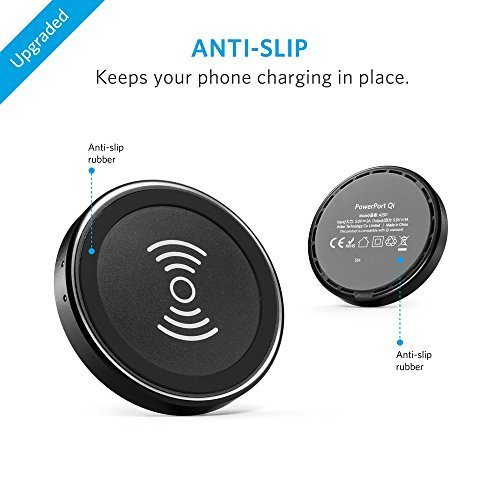 Anker Wireless Charger PowerPort Qi Wireless Charging Pad for Samsung S6 / Edge / Plus, Note 5, Nexus 4 / 5 / 6 / 7, Nokia Lumia 920, LG Optimus Vu2, HTC 8X / Droid DNA and All Qi-Enabled Devices (Black)-Retail Packaging