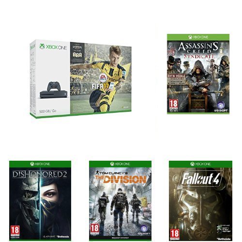 Pack Console Xbox One S 500 Go Storm Grey + Fifa 17 + Assassin's Creed : Syndicate - édition spéciale + Fallout 4 + The Division + Dishonored 2