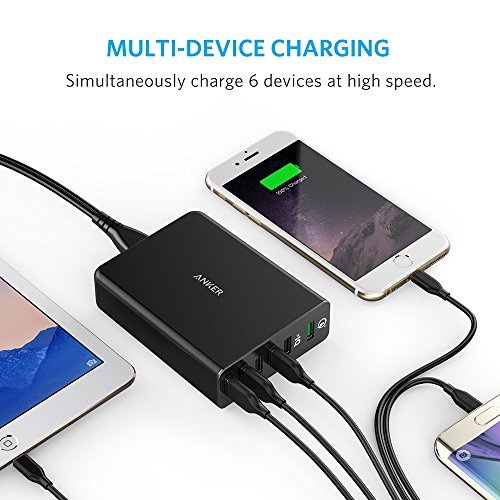 Anker Quick Charge 3.0 60W 6-Port USB Wall Charger, PowerPort+ 6 for Galaxy S7 / S6 / Edge / Plus, Note 5 / 4 and PowerIQ for iPhone 7 / 6s / Plus, iPad Pro / Air 2 / mini, LG, Nexus, HTC and More