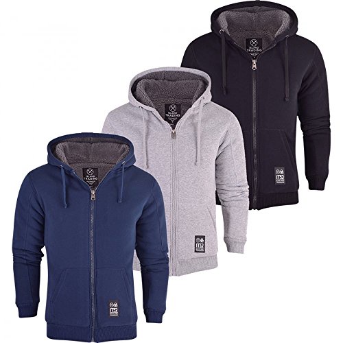 Mens High Quality Padded Borg Fleece Sherpa Lined Full Zip Up Hoodie Sweatshirt Jacket Medium Black