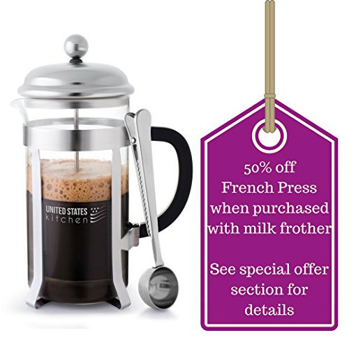 DELUXE STAINLESS STEEL MILK FROTHER - Best One Touch Handheld Milk Frother - Coffee Latte & Cappuccino - Creamy Milk In Seconds - Compact & Portable - FULL Peace Of Mind Guarantee!