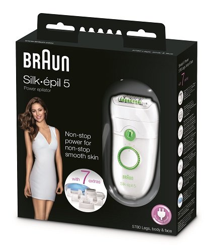 Braun Silk-Epil 5 Power 5780 Epilator with 7 Extras Including a Shaver Head and a Trimmer Cap