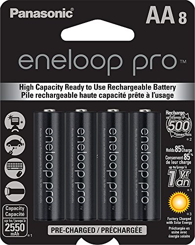 Panasonic BK-3HCCA8BA Eneloop Pro AA High Capacity Ni-MH Pre-Charged Rechargeable Batteries, 8-Pack