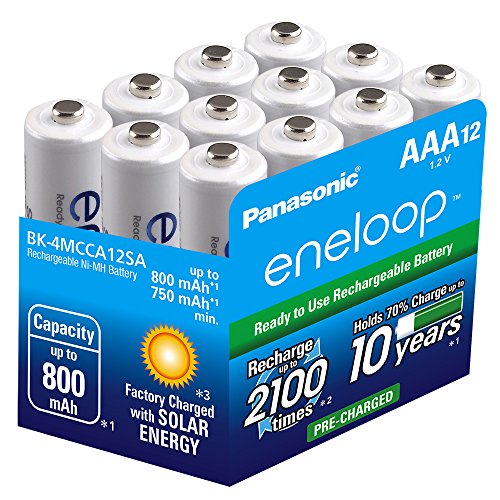 Panasonic BK-4MCCA12BA Eneloop AAA 2100 Cycle Ni-MH Pre-Charged Rechargeable Batteries, 12 Pack