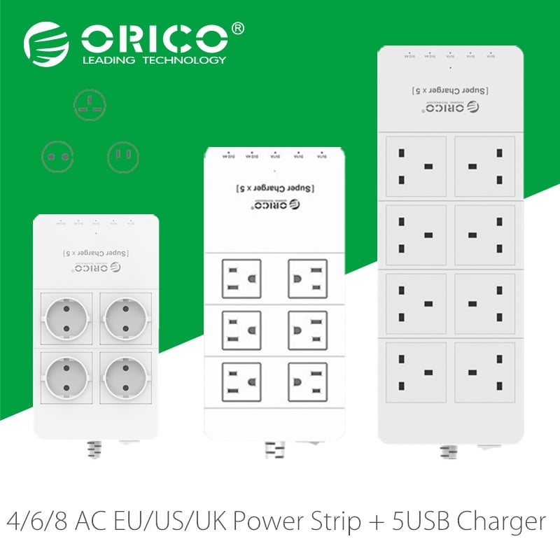 ORICO HPC Home office 4/6/8 AC EU/US/UK Power Strip with 5 Port USB Charger for iPhone/iPad Home Appliances