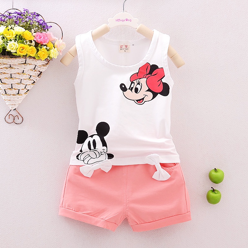 2015 Minnie Spring  Baby Clothing Sets Children Boys Girls Kids Brand Sport Suits Tracksuits Cotton Short + Pants 2pcs