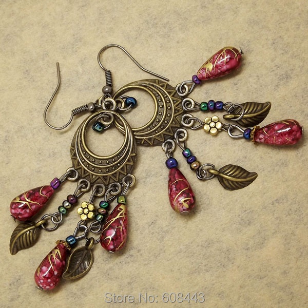 ER378 Ethinic Antique Bronze Bohemia Beaded Vintage Earrings For Women Lady 2015 New Jewelry Bijouterie