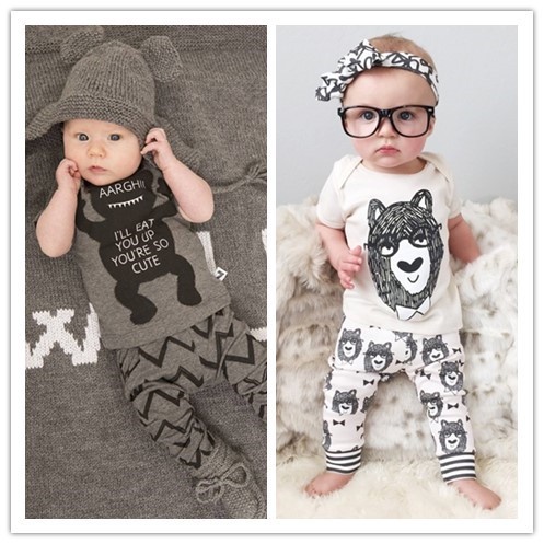 Retail 2015 summer style  infant clothes  baby clothing sets boy  Cotton little monsters short  sleeve 2pcs baby boy clothes