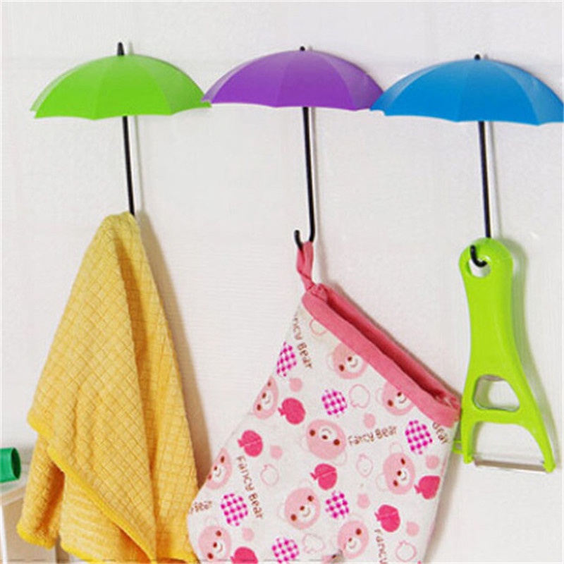 New 3Pcs/lot Umbrella Shape Cute Creative Self Adhesive Wall Door Hook Hanger Bag Keys Bathroom Kitchen Sticky Holder IC873428