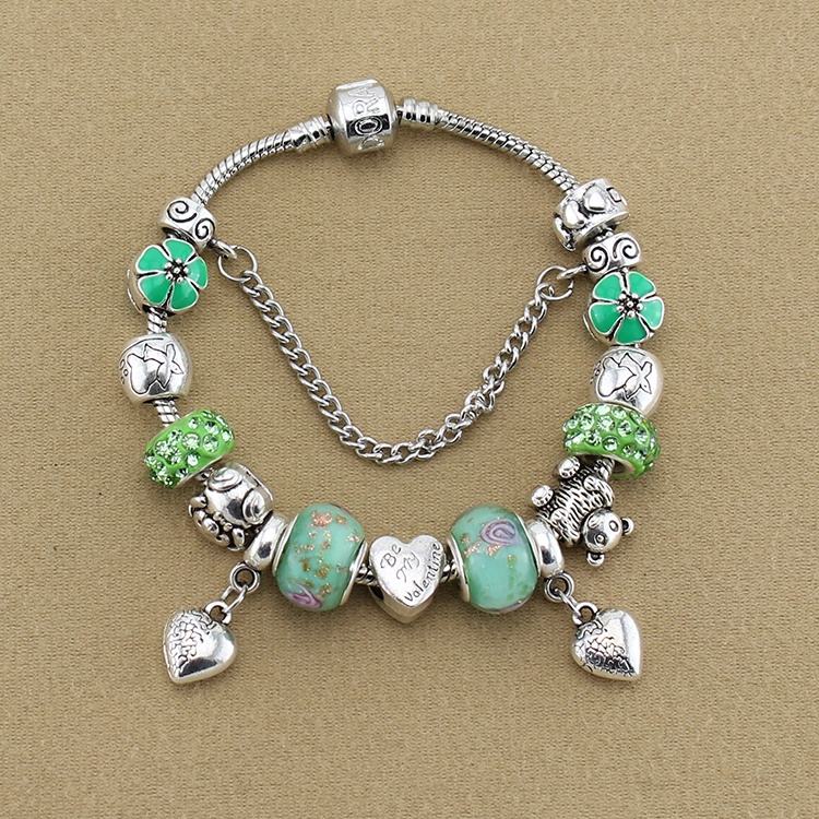 Tibetan Sterling Silver Jewelry Teddy Bear Charm Bracelets& Bangles Heart Pendant wholesale fit Pandora bracelet free shipping
