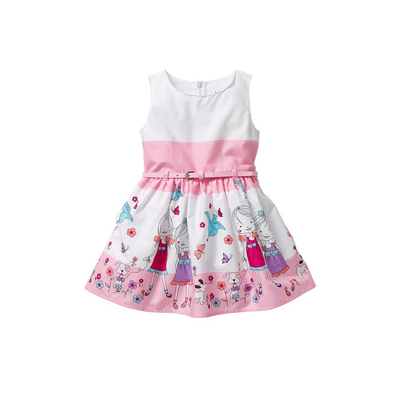 summer style girls dresses children clothes baby print Tulle with belt cartoon girl dress WD3442