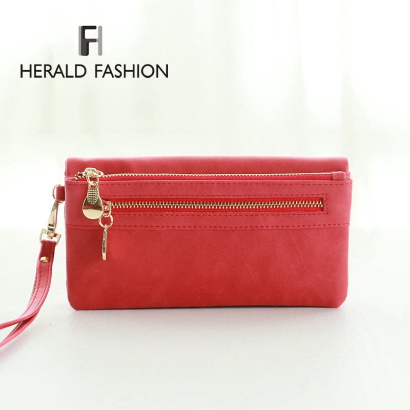 Fashion Women Wallets Dull Polish Leather Wallet Double Zipper Day Clutch Purse Wristlet Portefeuille Carteira Feminina Monedero