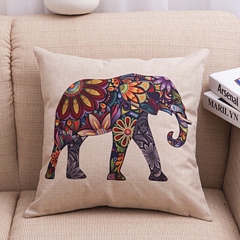 Retro Indian Elephant Cotton Linen Sofa Chair Seat Throw Pillow Case Cushion Cover Decorative Tapestry Jacquard