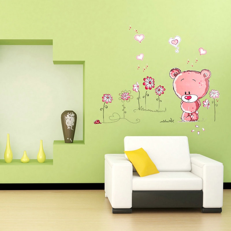 Hot-sales Pink Bear Nursery Girl Baby Kids Children Art Decal Wall Sticker Bedroom Docor made your room wonderful