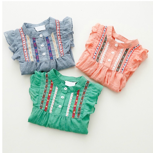 New Baby Girls Embroidered Long Sleeve Shirts Ruffle Tops shirts 1-6Y