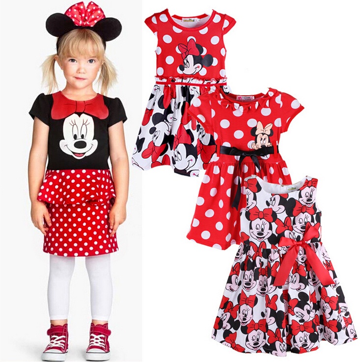 2015 New Summer Europe Brand Minnie Mouse Cartoon Dress Baby Girl Dress Princess Dress Summer Clothing Children Clothes