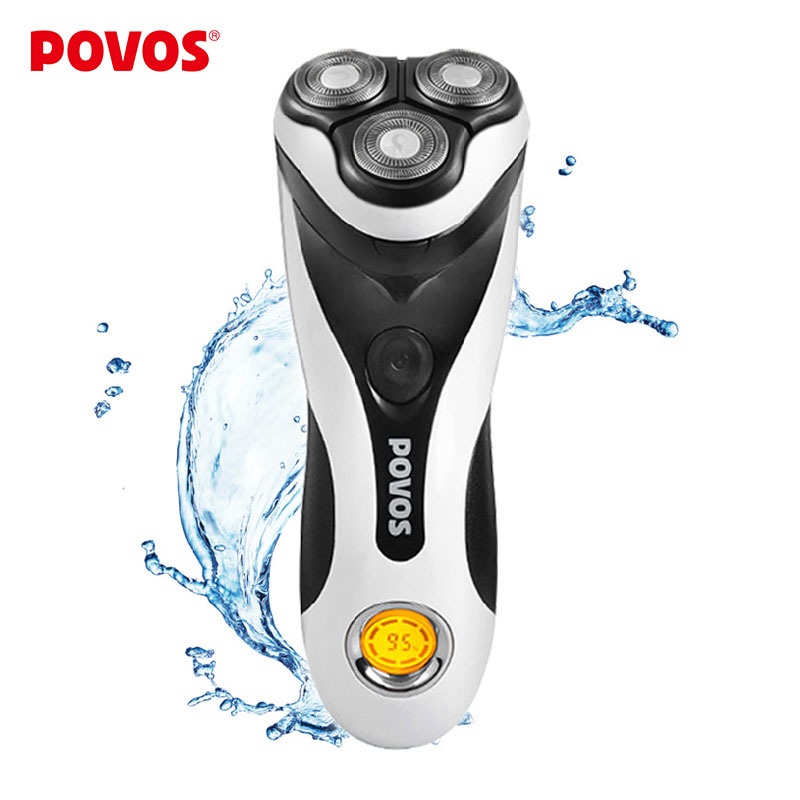 POVOS Men Washable Rechargeable Rotary Electric Shaver Razor with 3D Floating Structure 1 Hour Quick Charge Hair Removal PQ8602