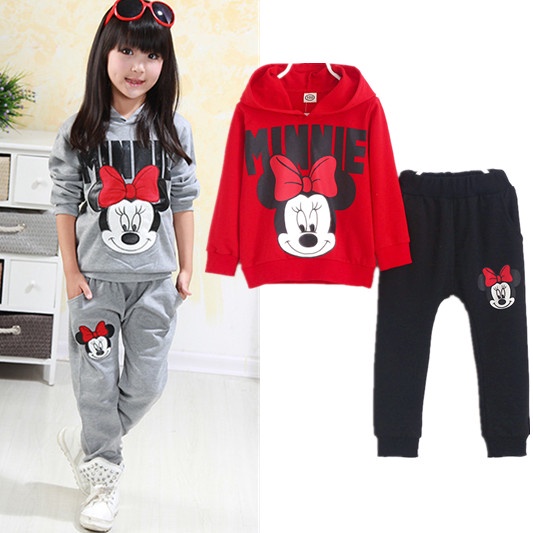baby girls clothing sets cartoon minnie mouse 2015 winter children's wear cotton casual tracksuits kids clothes sports suit