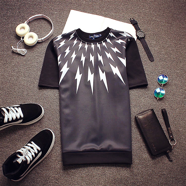 High-end Brand Lightning Print Hip Hop T shirt Men Women Casual T-shirt Tops Clothes Men Sport Tshirts Streetwear Tee Shirts