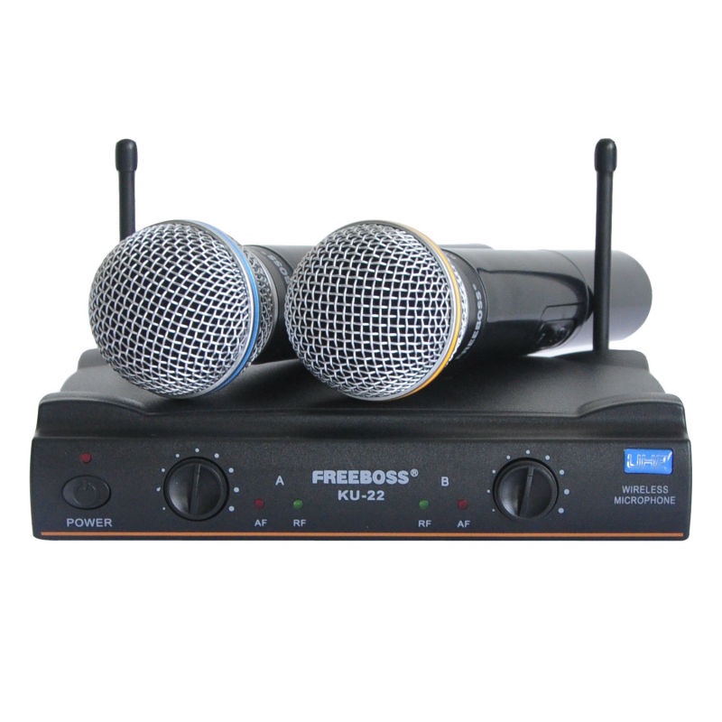 Freeboss KU-22 UHF Long Range Dual Channel 2 Handheld Mic Transmitter Professional Karaoke UHF Wireless Microphone System
