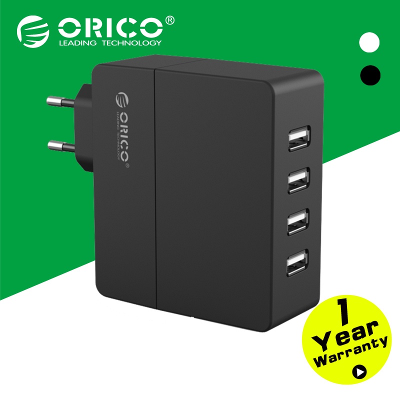ORICO DCA-4U 4-Port Wall USB Phone Charger 5V2.4A*4 6A30W Total Output with Original Europe Plug-Black/White