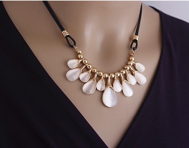 Fashion Jewelry 2016 New Alloy Opal Exaggerated teardrop Rope Statement Necklace Necklaces & pendants For Woman Gift NJ-0196