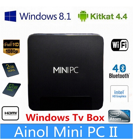 Newest Original Ainol Mini PC II 2 Intel Z3735F Windows 8.1 OS Android 4.4 2GB/32GB RAM/ROM HDMI Mini Computer PC for office
