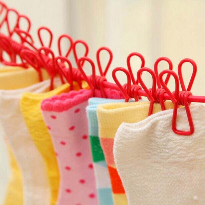 12 clip clothespins Outdoor Travel portable prevent wind elastic clothesline laundry tools slip-resistant clothing rope 5 color