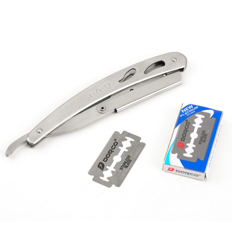 1set Men Straight Barber Edge Steel Razors Folding Shaving Knife Hair Removal Tools With 10pcs Blades