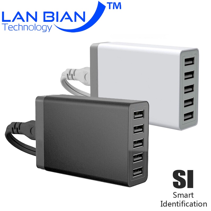 LANBIAN 8.0A Smart 5 USB Charger Built-in Smart Chip Safety Output Quick Charge for Tablet PC Ipad xiaomi Samsung 5KEU-2BG5