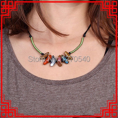 1320 degree centigrade firing ceramic torques bohemian necklace,braided jade thread ceramic jewelry  vintage choker necklace