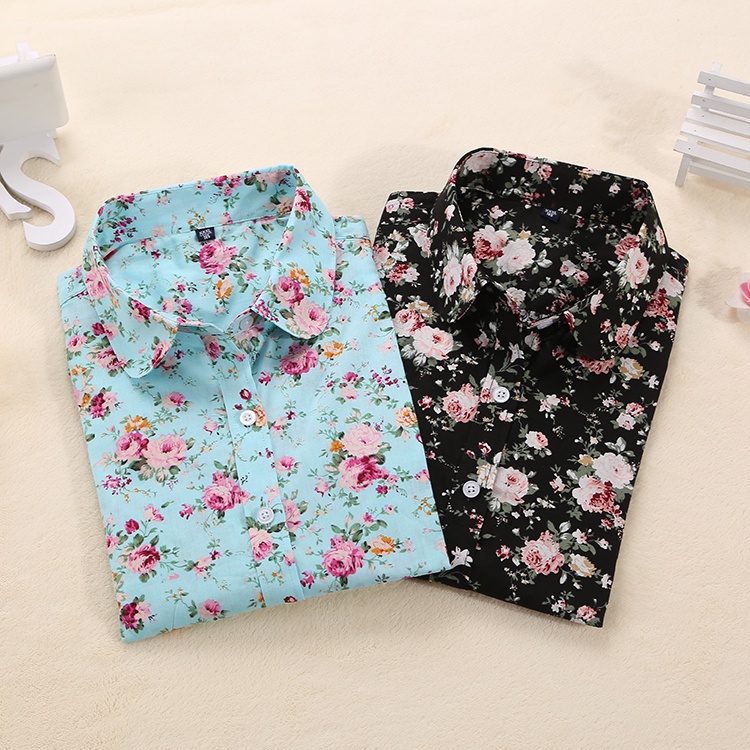 Brand New Women Blouses Turn Down Collar Floral Blouse Long Sleeve Shirt Women Camisas Femininas Ladies Summer Tops 2015